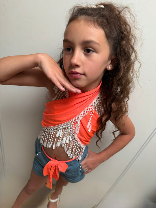 ✨ Ensemble Estival « Trop Stylé » – Orange Fluo & Corail fluo.