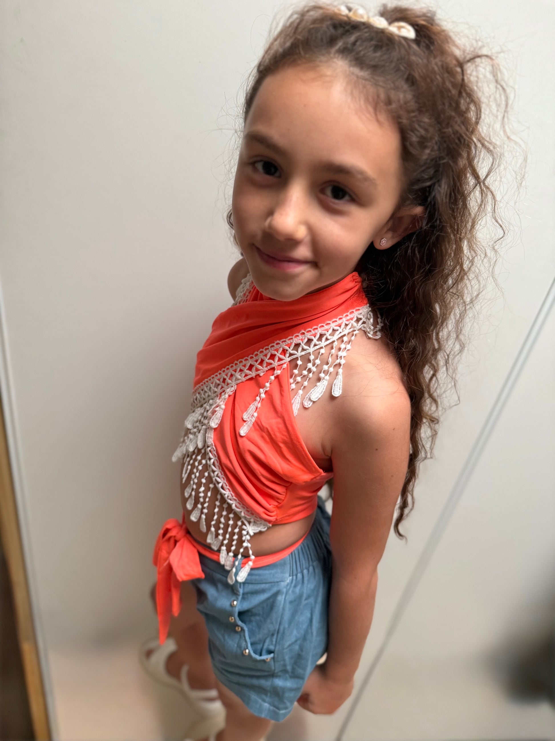✨ Ensemble Estival « Trop Stylé » – Orange Fluo & Corail fluo.
